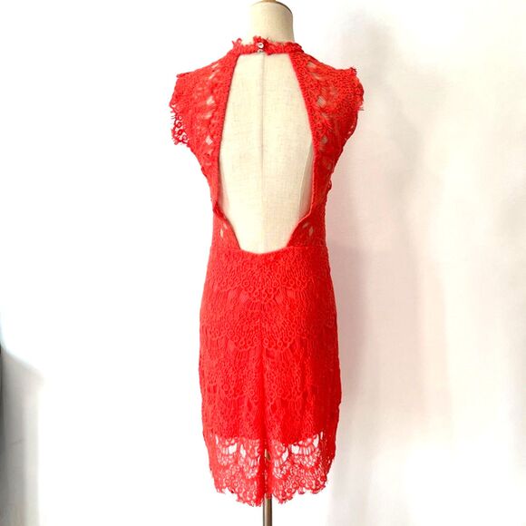 Free People Daydream Orange Coral Eyelash Lace Mini Dress Backless Small - Picture 3 of 10